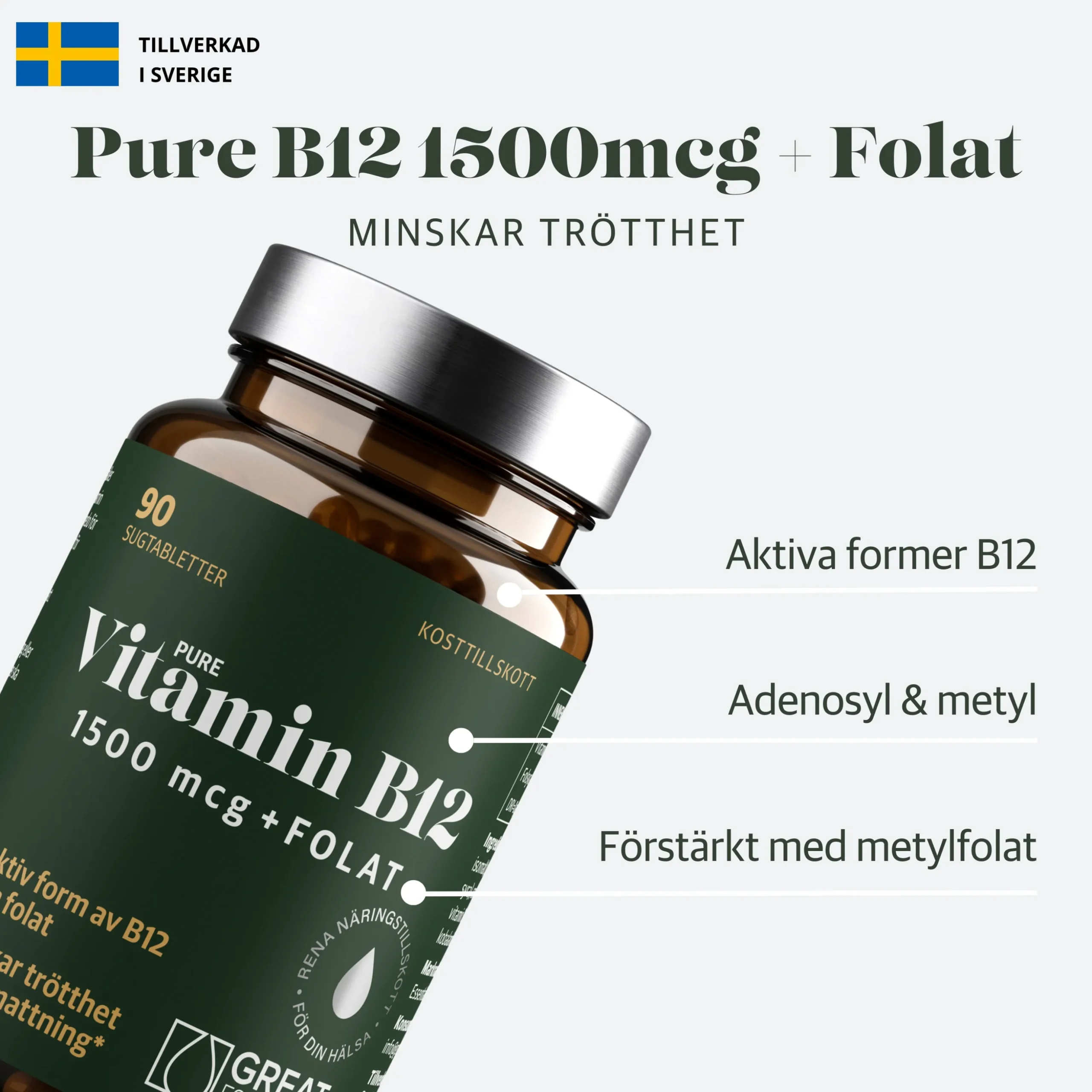B12-vitamin Adenosyl-/Metylkobalamin 1500mcg + Folat 90t