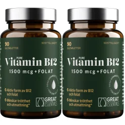 B12-vitamin Adenosyl-/Metylkobalamin 1500mcg + Folat Ekonomipack 2x90t
