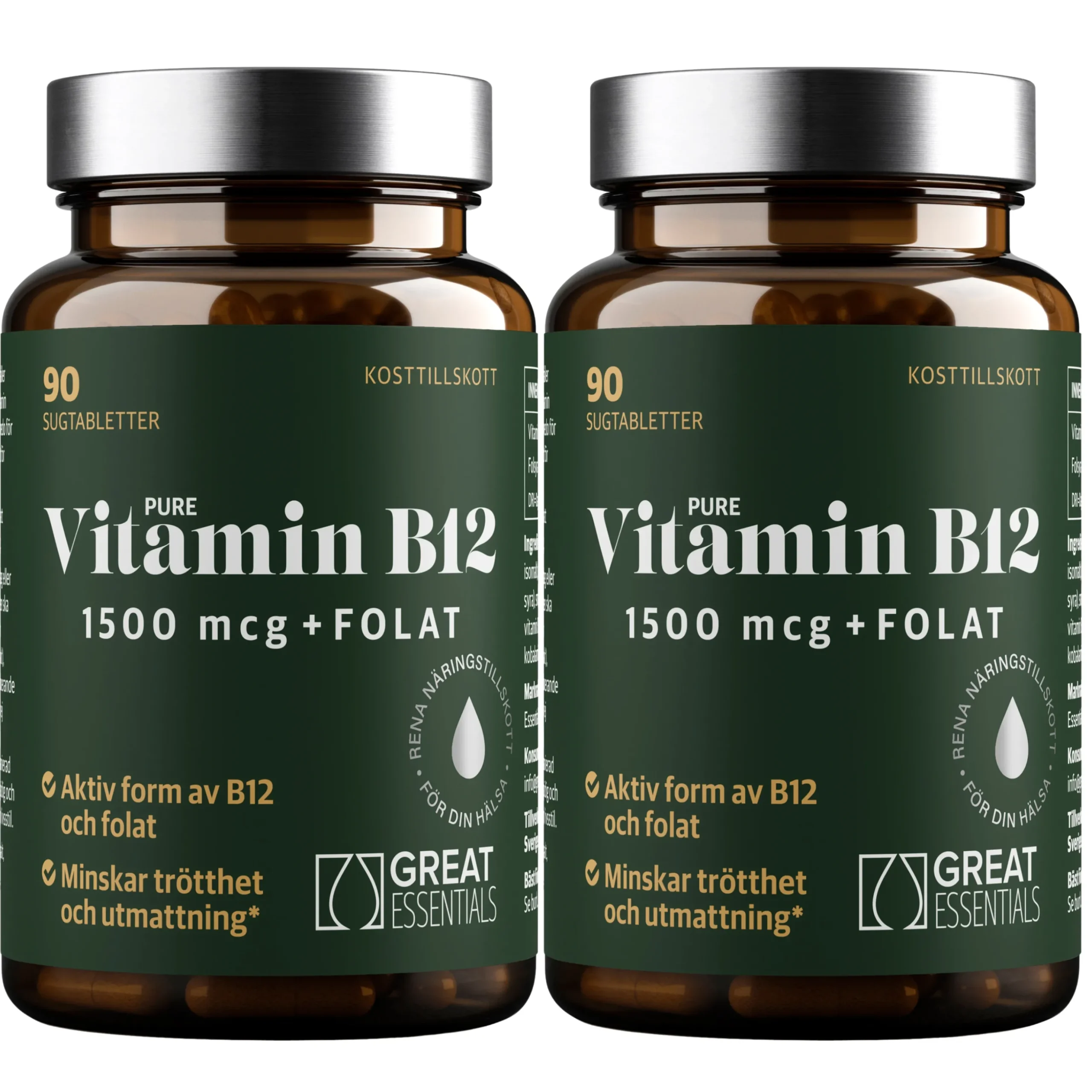 B12-vitamin Adenosyl-/Metylkobalamin 1500mcg + Folat Ekonomipack 2x90t