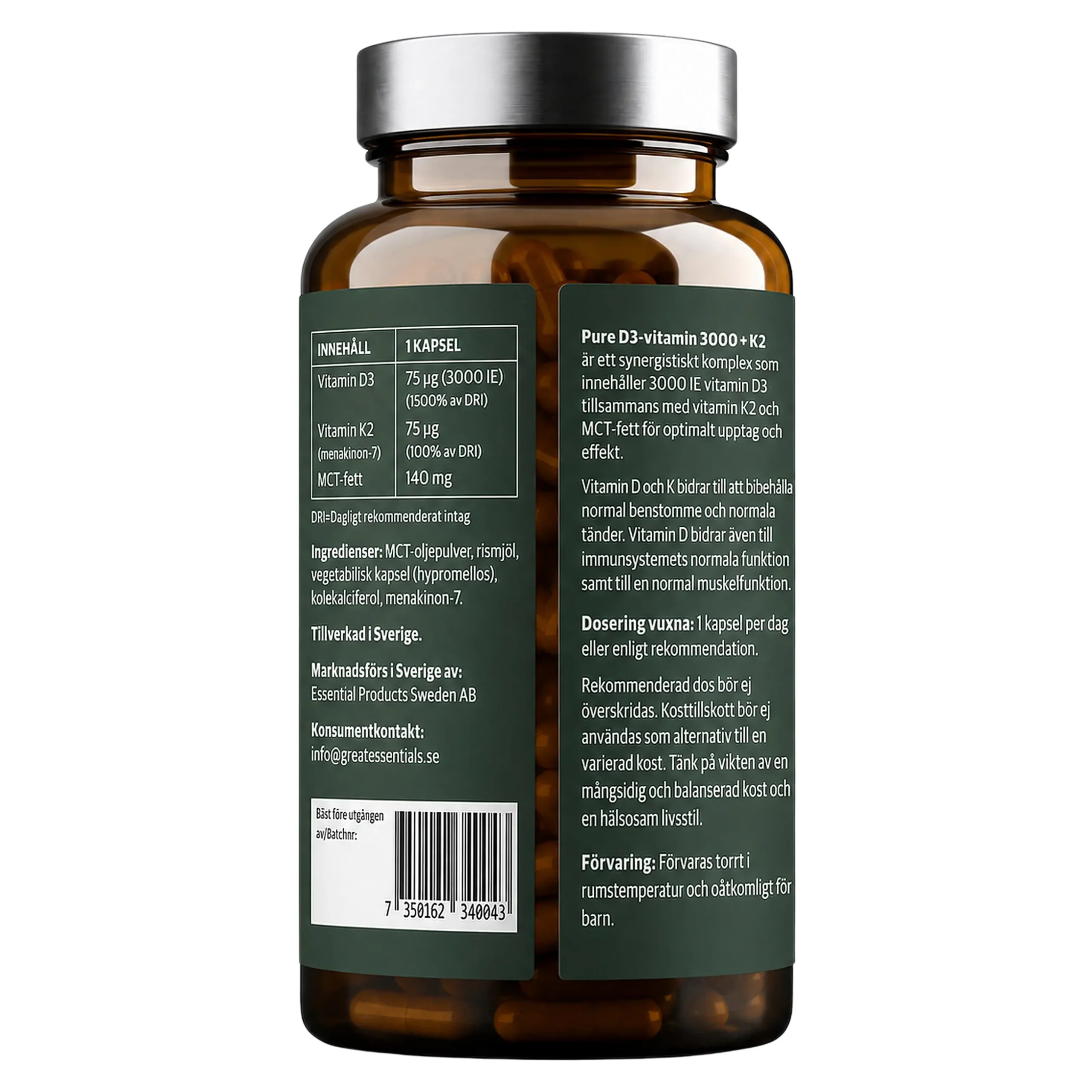 D3-vitamin 3000IE + K2 Ekonomipack 2x90k